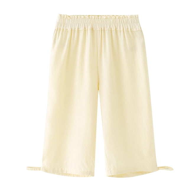 Odeerbi 1-10 Años Niños Niñas Verano Lino Pantalones Casual Elástico Cintura Transpirable Cropped Pantalones