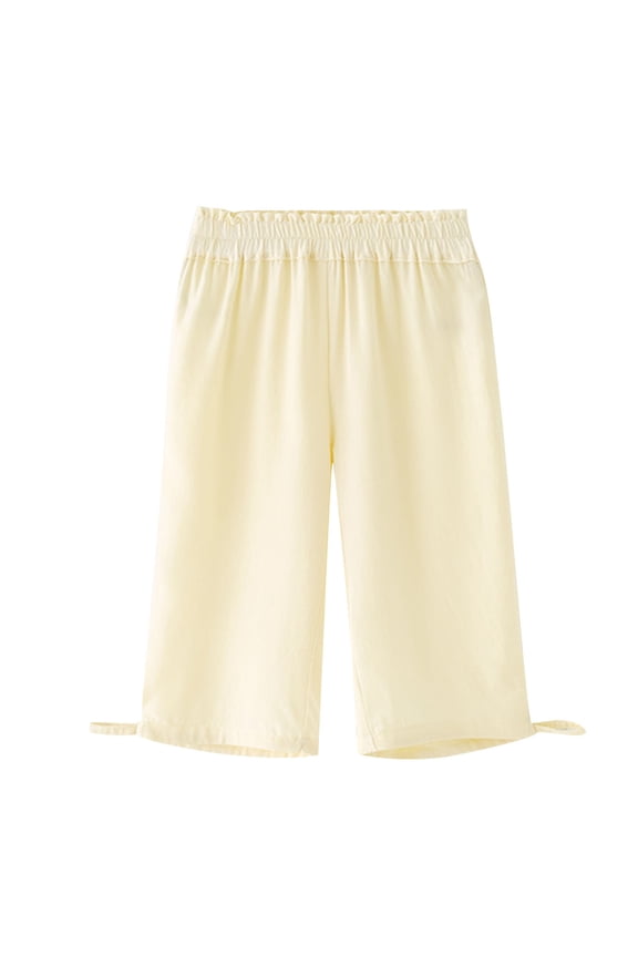Toddler Baby Girl Linen Pants Little Girls Elastic Waist Casual Bloomers Pants Solid Color Long Pants