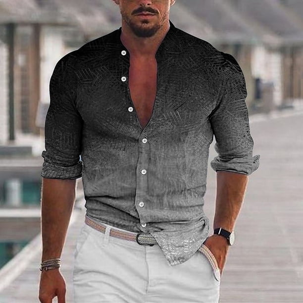 Camisa de hombre nueva con cuello abotonado de color claro de manga larga , camisa casual de calle cómoda y de moda, talla grande XS-