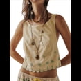 thumbnail image 1 of Blusa de Mujer Sin Mangas con Cuello Redondo, Dobladillo Ondulado con Colores Contrastantes y Bordado Beige L, 1 of 7