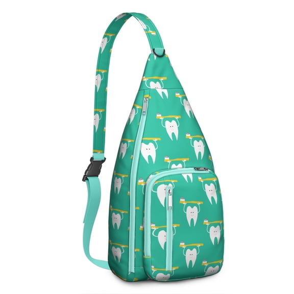 Dental Lover's Crossbody Sling Bag - Cute Tooth Pattern Waterproof Chest Pack, Lightweight Shoulder Bag for Dentists & Oral Care Enthusiasts (Fun Tooth Design)