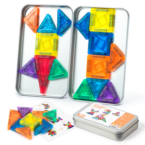 Laffact 42pcs Mini Magnetic Tiles for Traveling Car Toys Portable 3D Magnetic Building Blocks Sensory Toys