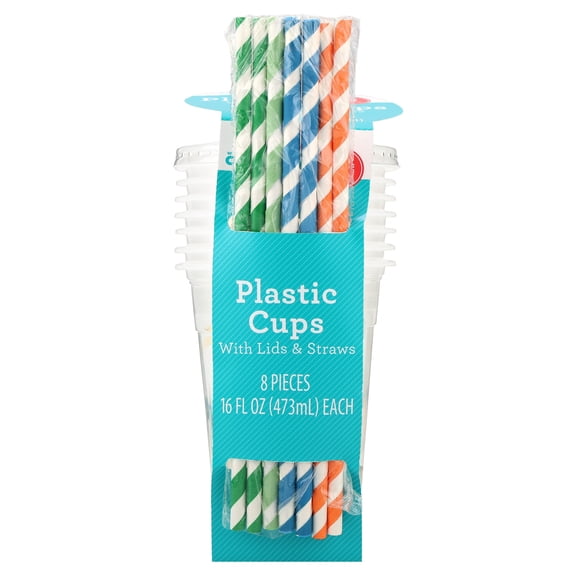 8 Count 16FL OZ Multicolor Dinosaur Disposable Plastic Cups with Lids and Straws by Way To Celebrate