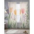 thumbnail image 2 of Spring Floral Sheer Curtains 84 Inch Length 2 Panels Set, Pink Yellow Tulip Botanical Summer Voile Window Treatment Rod Pocket Curtains Sheers Drapes for Bedroom/Living Room/Kitchen 52"x84"x2, 2 of 7