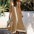 thumbnail image 2 of VBVC Women's Color Block Spaghetti Strap Maxi Dress , Ladies' V-Neck Sleeveless Summer Dress , A-Line Party Swing Dress For Women,Brown,S-2XL, 2 of 8
