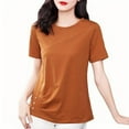thumbnail image 3 of Fanxing Brown Casual V Neck Short Sleeve Blouses Ruched Waist Shirt Vacation Clothes, 3 of 7