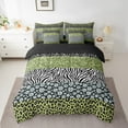 thumbnail image 2 of 7Pcs Kids Leopard Print Comforter Set, Rustic Cheetah Zebra Skin Patchwork Bedding Full (Comforter+Fitted+Flat Sheet+2 Pillowcases+2 Throw Pillow Covers) 7 Pieces Bed Set,Olive Green, 2 of 5