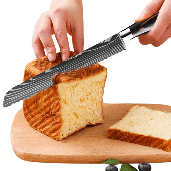 Bread Knife, DFITO Kitchen Knife Japanese High Carbon Stainless Steel Damascus Pattern Bread Slicing Knives 8-inch Toast Cake Knife