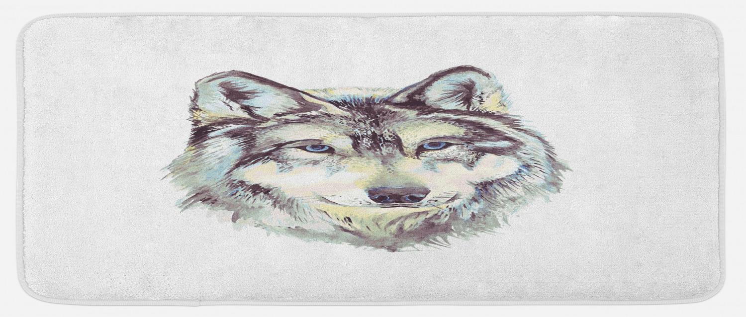 kitchen & dining prints – wolf & bear prints Images... Wolf Kitchen Mat, Hand Drawn Style Canine Portrait with Blue Eyes ...
