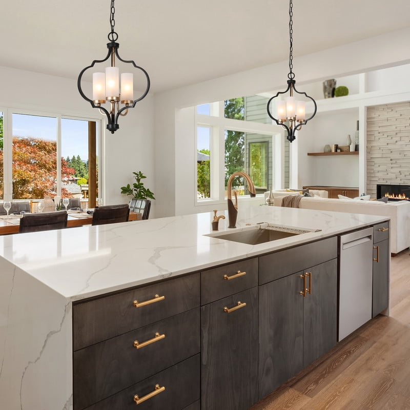 LNC 3-Light Matte Black and Gold with Frosted Glass Shades Globe Transitional Chandelier
