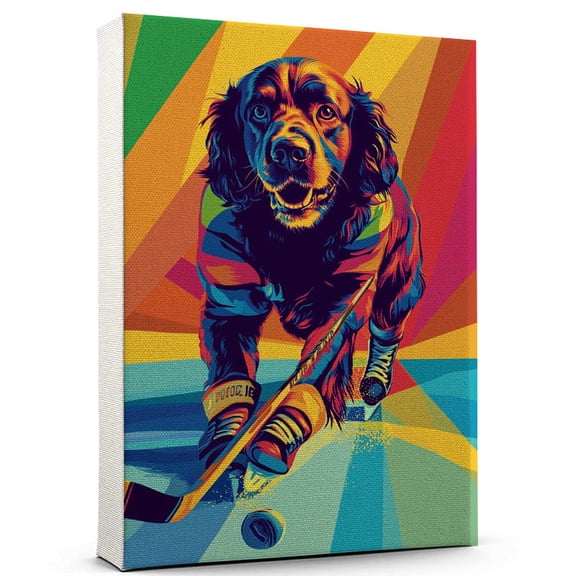Sussex Spaniel Dog Ice Hockey Art Stretched Canvas Size 8x12 – Sussex Spaniel Dog Playing Ice Hockey Wall Art, Dog Lover Canvas, Sports Theme Decor for Living Room