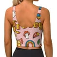 thumbnail image 3 of Haiem Retro 70s Hippie Pattern Womens Sports Bra - U Neck Padded Low Impact Yoga Bra Workout Crop Top Gym Moisture-Wicking Workout Vest -Small, 3 of 9
