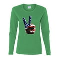 thumbnail image 2 of American Flag Peace Sign Hand Pop Culture Womens Graphic Long Sleeve T-Shirt, Kelly, X-Large, 2 of 3