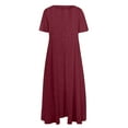 thumbnail image 4 of SMihono Plus Size Flowy Casual Cotton Linen Dress for Women Crewneck Short Sleeve Summer Loose Maxi Dress with Pockets Wine L, 4 of 4