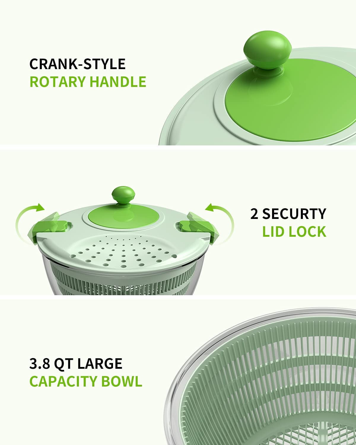 GCP Products Salad Spinner Lettuce Dryer, Durable Rotary Veggie Washer With  Compact Bowl And Colander, Easy To Clean, Wash, Dry Vegetables…