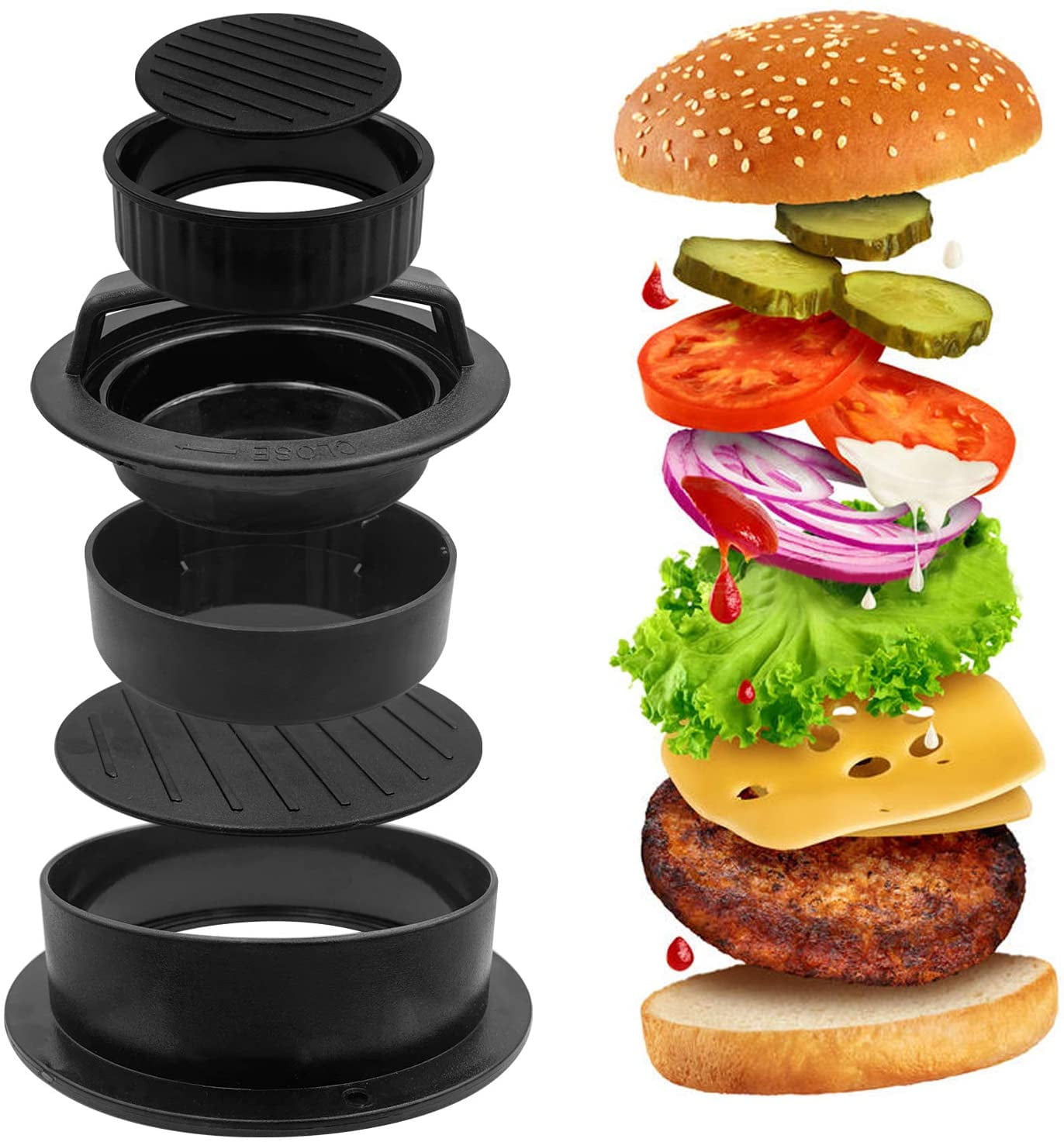 Black Dinner The Burger Mate Non-Stick As Seen On TV Burger Press Hamburger Patty Maker for BBQ Grill and More Parties 