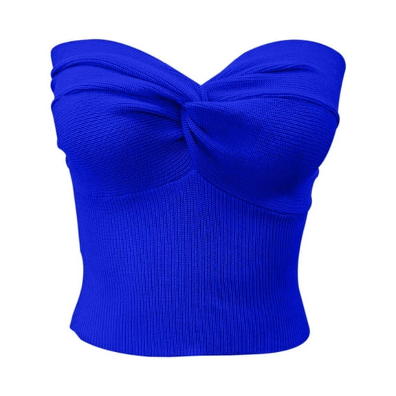 Women's Petite Elegant Strapless Solid Color Knit Top Stretchable Tube Bandeau Bra Crop Tops