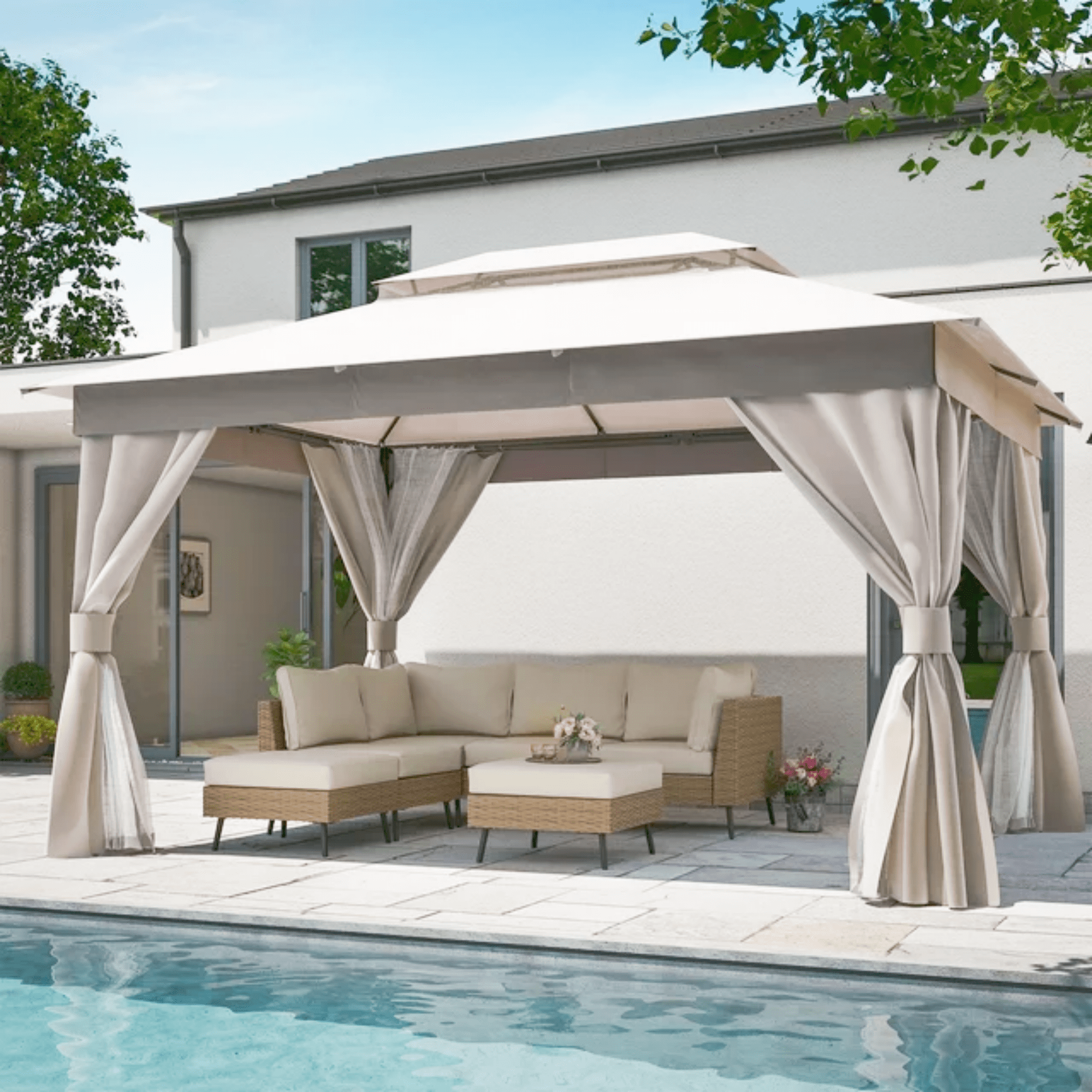 LAUSAINT HOME 10'x13' Waterproof Backyard Gazebo, Double