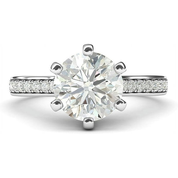 Jewelerix 2 CT Classic 6-Prong Simulated Diamond or Moissanite Engagement Ring Side Stones Promise Bridal Ring