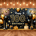 thumbnail image 5 of Gold Black Theme 100th Birthday Banner Luxury Style Centennial Display Golden Balloons Gift Box Decor  Backdrop for 100th Birthday Party Centennial Celebration Photo Shoot Backdrop, 5 of 8