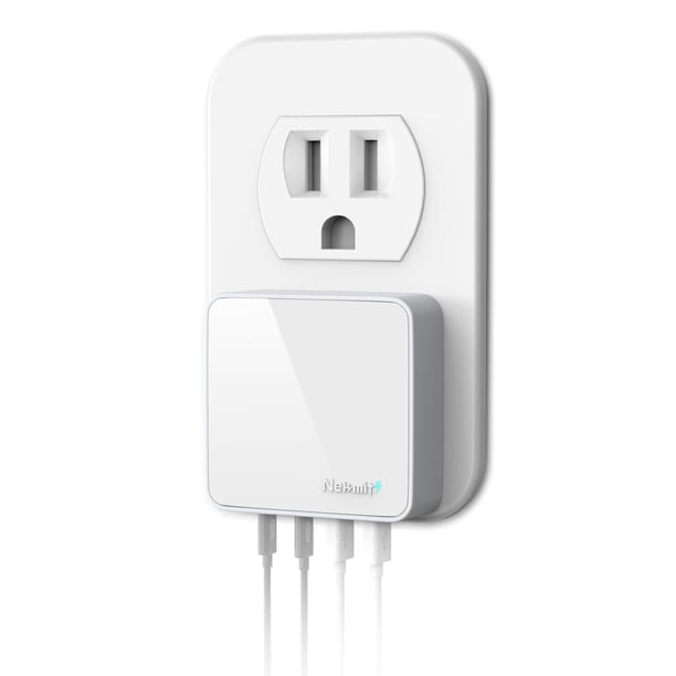 Nekmit - Cargador USB C, delgado y plano de 52 W de 4 puertos de pared rápido con dos 20 W de sumini