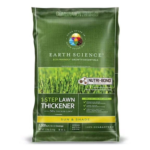 Earth Science 1 Step Sun & Shade Lawn Thickener Seed for Thin Lawns, 12 lbs
