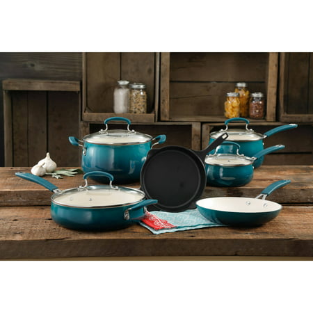 The Pioneer Woman Classic Belly Ceramic Non-Stick Interior 10 Piece Cookware (Best Cookware For Ceramic Hobs)