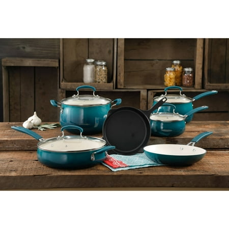 The Pioneer Woman Classic Belly Ceramic Non-Stick Interior 10 Piece Cookware (Best Ceramic Nonstick Cookware)