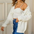 thumbnail image 5 of XPMWRP Women's Solid Color Tie Front Cardigan Sweaters Casual Bow Puff Long Sleeve Loose Ribbed Knit Trendy Sweater Tops White M, 5 of 9