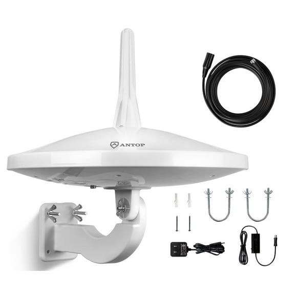 Version Améliorée - ANTOP AT-415B 720° Antenne UFO Double Omnidirectionnelle Extérieure HDTV avec Amplificateur Smartpass Exclusif et Filtre 4G LTE, Compatible avec O