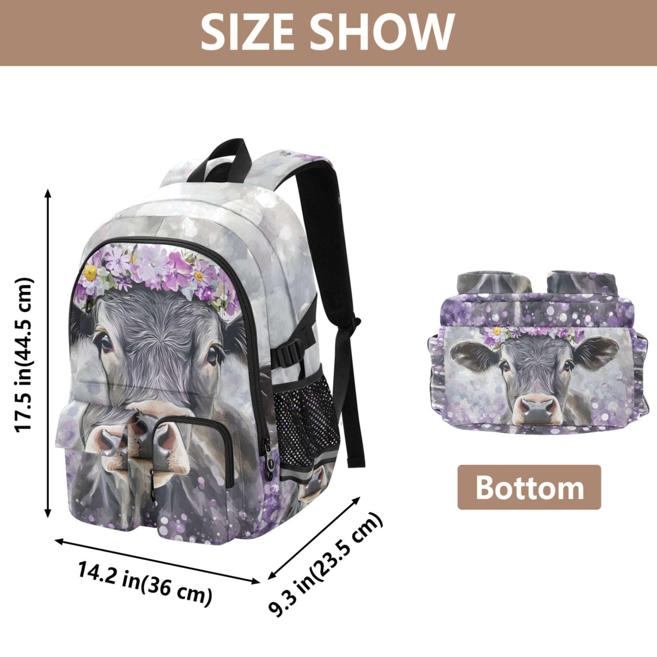 ALAZA Cow Wearing Flower Print Student Backpack School Bookbag Large Laptop Daypack Travel Bag