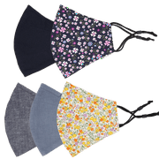 5 Pieces Reusable Face Mask Protect Comfy Washable Cover Cloth Masks Adjustable Nose Clip Wire Unisex Floral Multi Assorted Color (Floral/White/Blue/Navy)