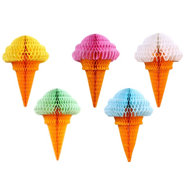 Coofit 5PCS Honeycomb Ball Ice Cream Shape Hanging Honeycomb Hanging Decor for Birthday