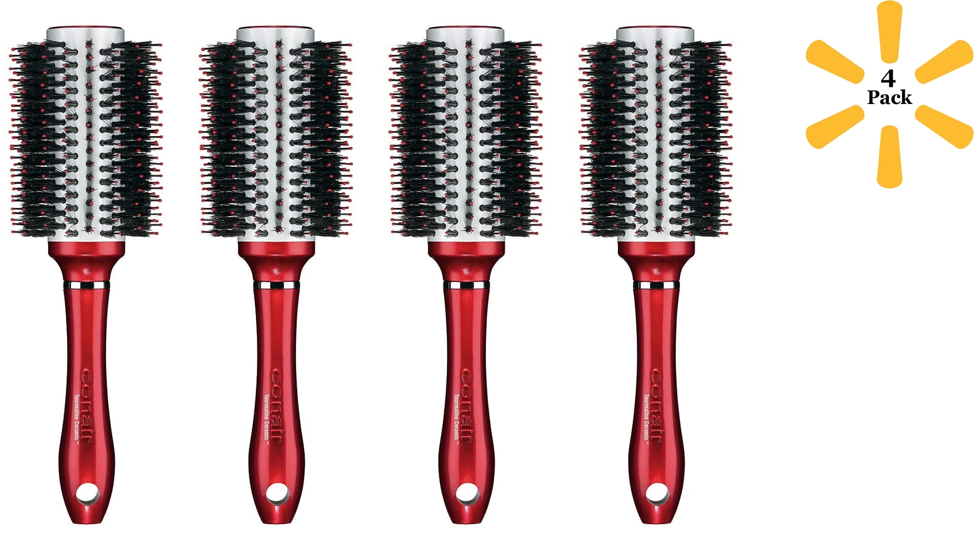 Conair Brush Tourmaline Ceramic Round Brush, Red, Medium, 1 ea 4 Pack