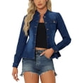 thumbnail image 1 of Chaquetas de mezclilla para mujer INSPIRE CHIC con cuello alzado, mangas largas, chaquetas de jean cortas, azul oscuro, XL, 1 of 6