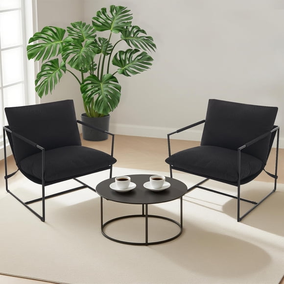 Juego de 2 Sillones Acentuadores Modernos – Marco Metálico – Tapizado – Cojín Suave – Sala de Estar