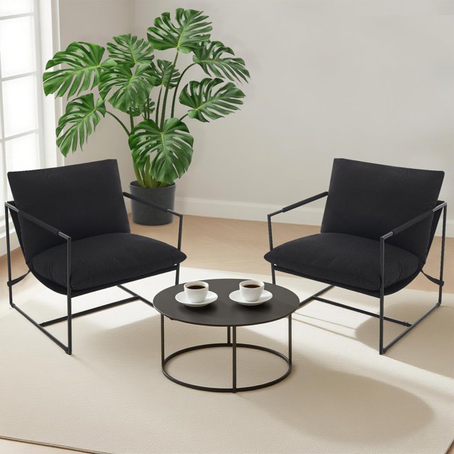 Juego de 2 Sillones Acentuadores Modernos – Marco Metálico – Tapizado – Cojín Suave – Sala de Estar