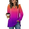 thumbnail image 5 of jobturf Womens Hoodies Drawstring V&nbsp;Neck T Shirts Fall Winter Fashion Long Sleeve Tops Casual Loose Side Slit Hooded Sweatshirt with Pocket, 5 of 9