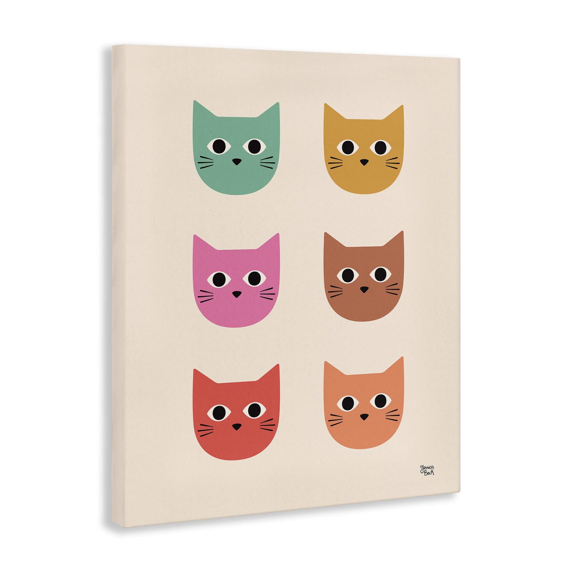 Stupell Industries Colorful Cat Faces Animals Painting Wrapped Canvas Art Print Wall Art, 30 x 40