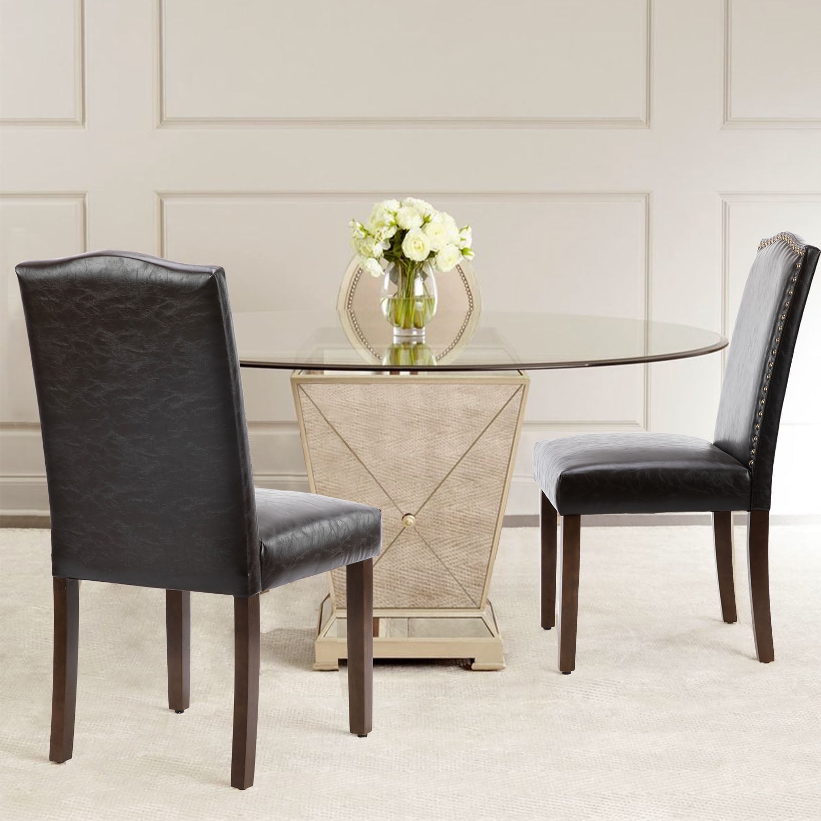EDX Dining Chairs Set of 2, Parsons Chairs with Nailhead Trim and Wood Legs