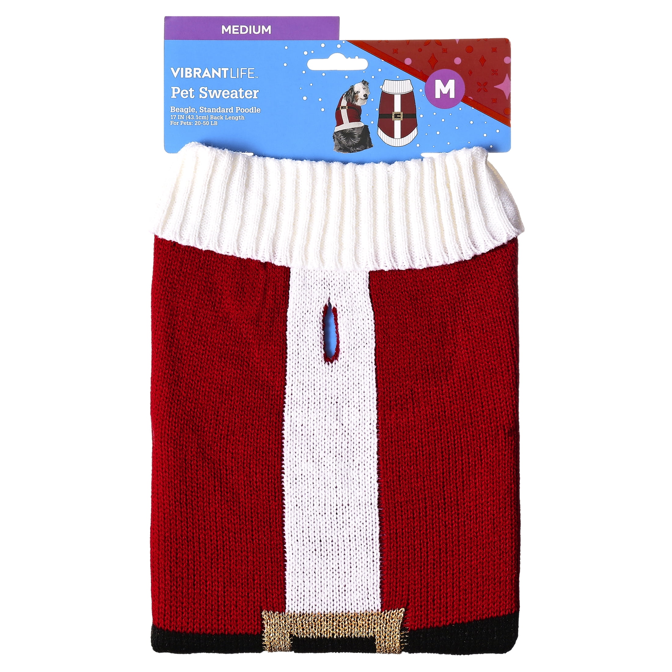 Vibrant Life Holiday Pet Sweater for Dogs, Santa, Red, Medium