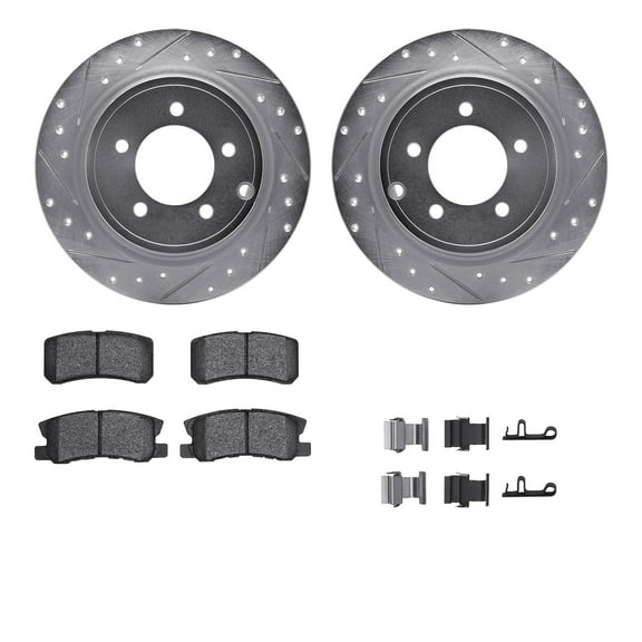 Dynamic Friction Company Rear Brake Rotors-Drilled and Slotted-Silver with 5000 Advanced Brake Pads includes Hardware 7512-39027