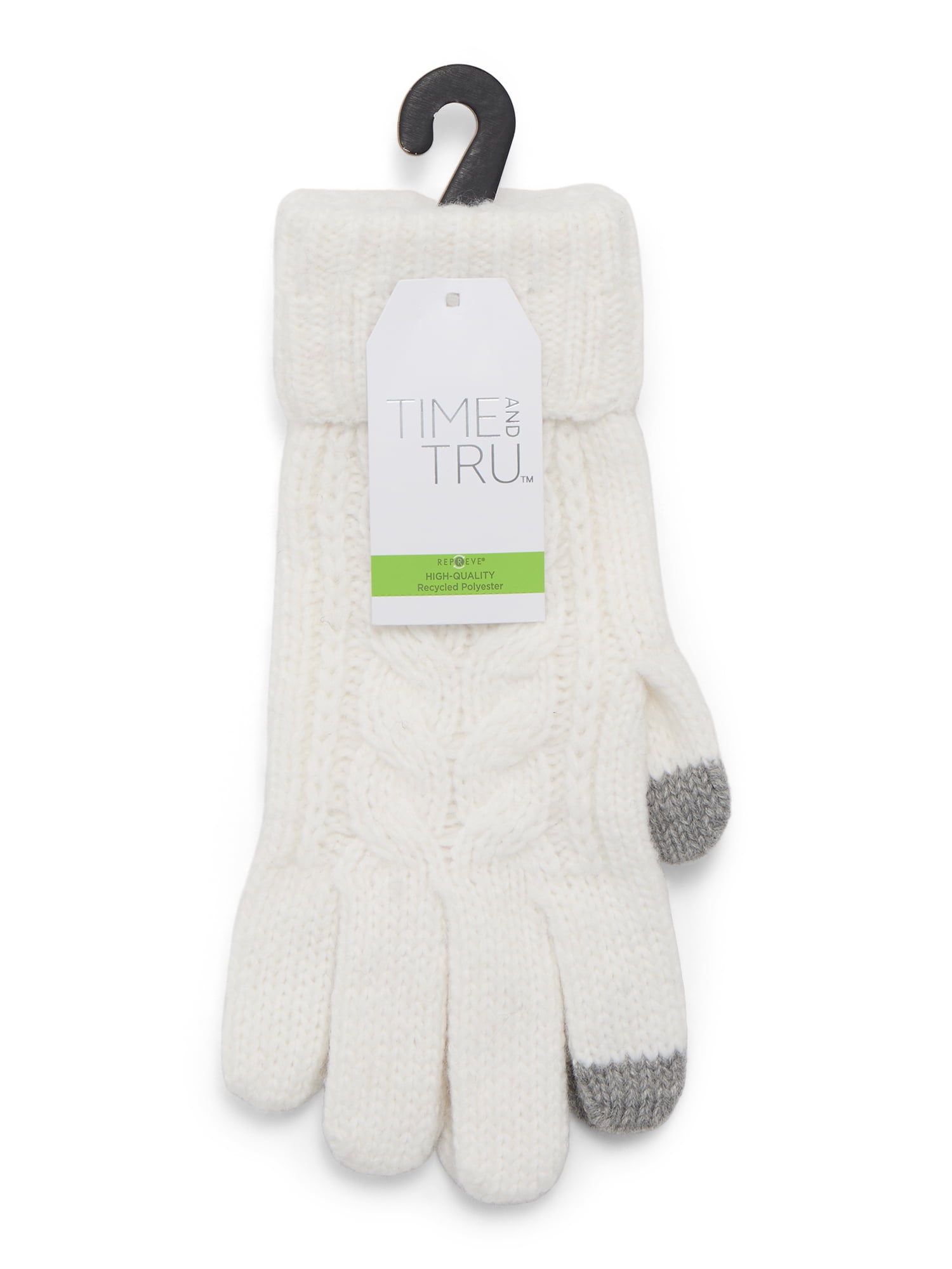 Time and Tru Women's Tech Touch Cable Knit Gloves, One Size Fits Most, Winter White