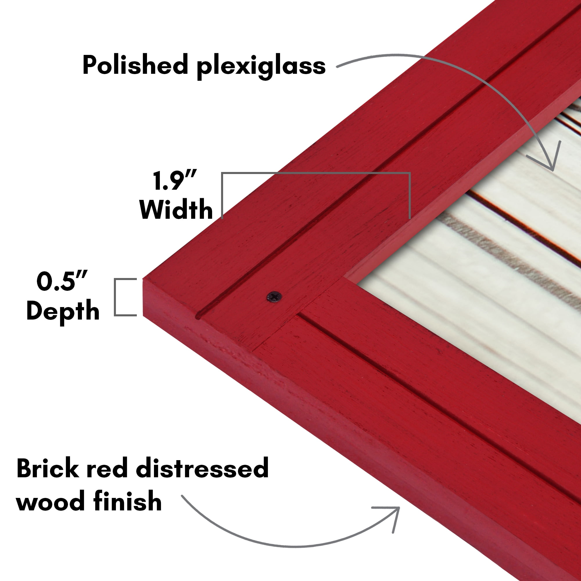Americanflat 12x18 Poster Frame with Polished Plexiglass Hampton Collection Distressed Frames Wall - Red