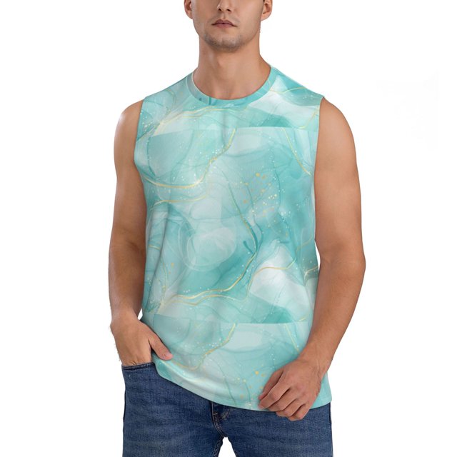 Fotbe Blue Marble Men's Camiseta sin Mangas Estampada para Hombres, Playera Casual para Gimnasio, Entrenamiento, Playa-X-Large