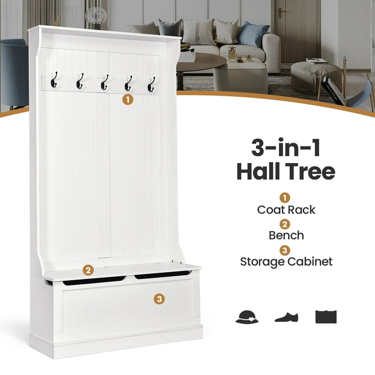Gymax Entryway Furniture: 3-in-1 Hall Tree with Storage Bench