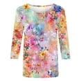 thumbnail image 4 of VOONCAS Womens Tops 3/4 Sleeve Print Fall Winter Crew Neck Casual Multicolor Going Out Tops for Women Size 4XL, 4 of 5