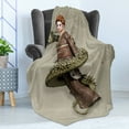 thumbnail image 4 of Fantasy Soft Flannel Fleece Throw Blanket, Westernly Geisha with Cry Make-Up Wrapped by Spiralling Dragon, Cozy Plush for Indoor and Outdoor Use, 70" x 90", Olive Green Eggshell, by Ambesonne, 4 of 5