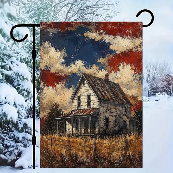 RKSupls Patriotic Linen Double Sided Garden Flag, Independence Day Themed Yard Decor, Rustic Farmhouse American Sky Outdoor Banner for Holiday Lawn