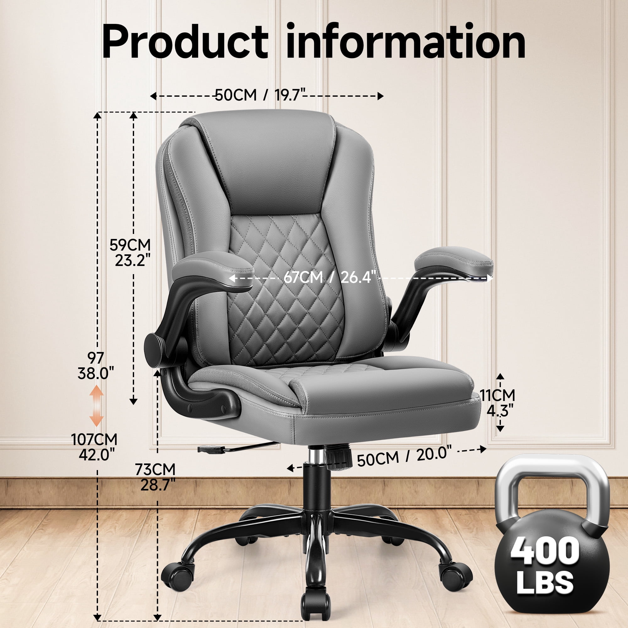 COOLHUT Office Executive Chair High Back Adjustable Managerial Home Desk Chair, Office Computer Chair with Lumber Support, Swivel PU Leather Chair for Home Office, Gray
